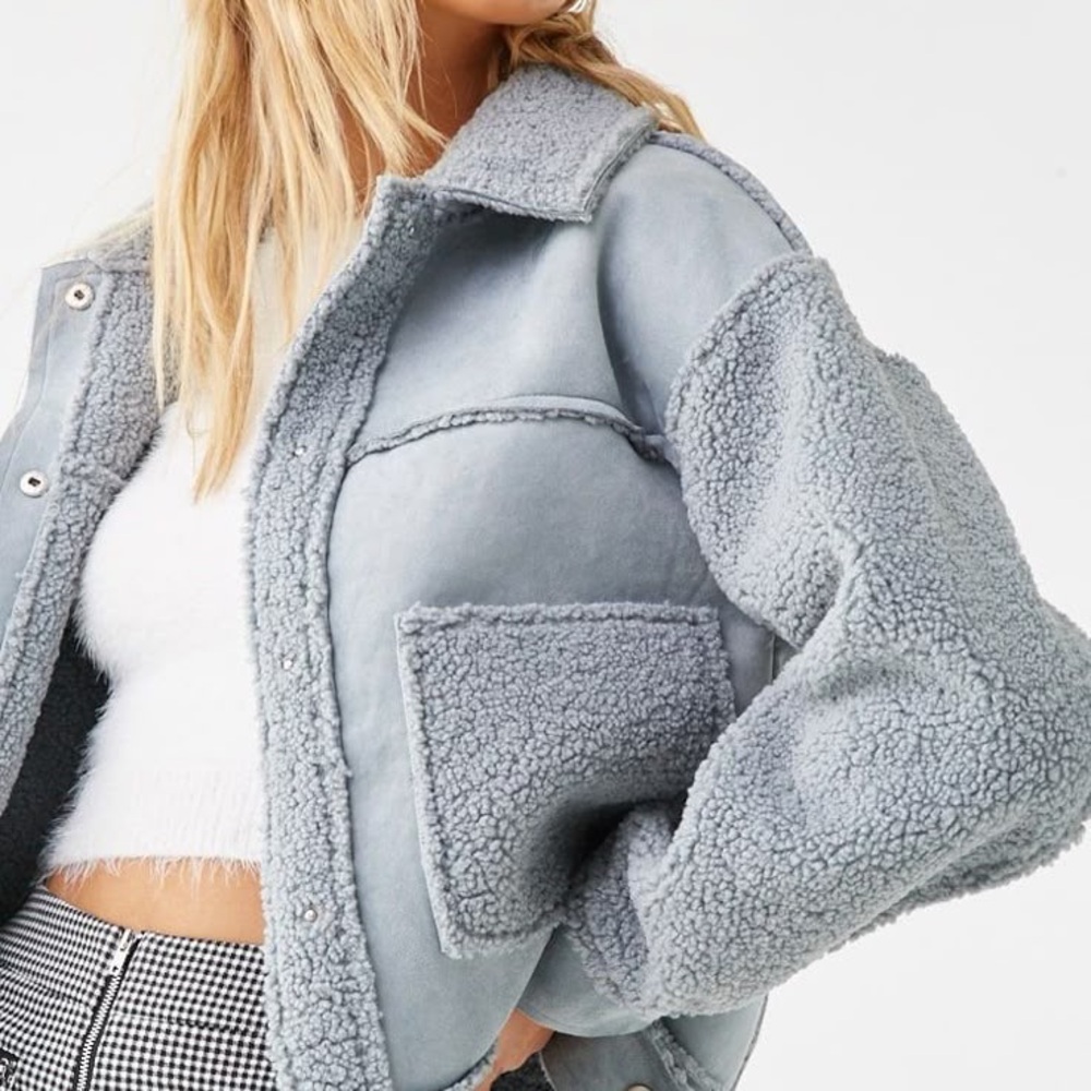 Forever 21 Dusty Blue Sherpa Teddy Jacket